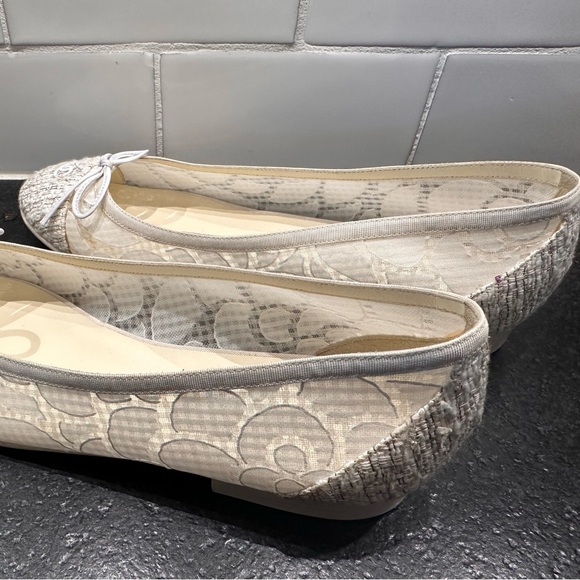 CHANEL CC Sheer Tweed Lamb Leather Cruise Spring Summer White Ballet Flats 38 - Picture 6 of 8